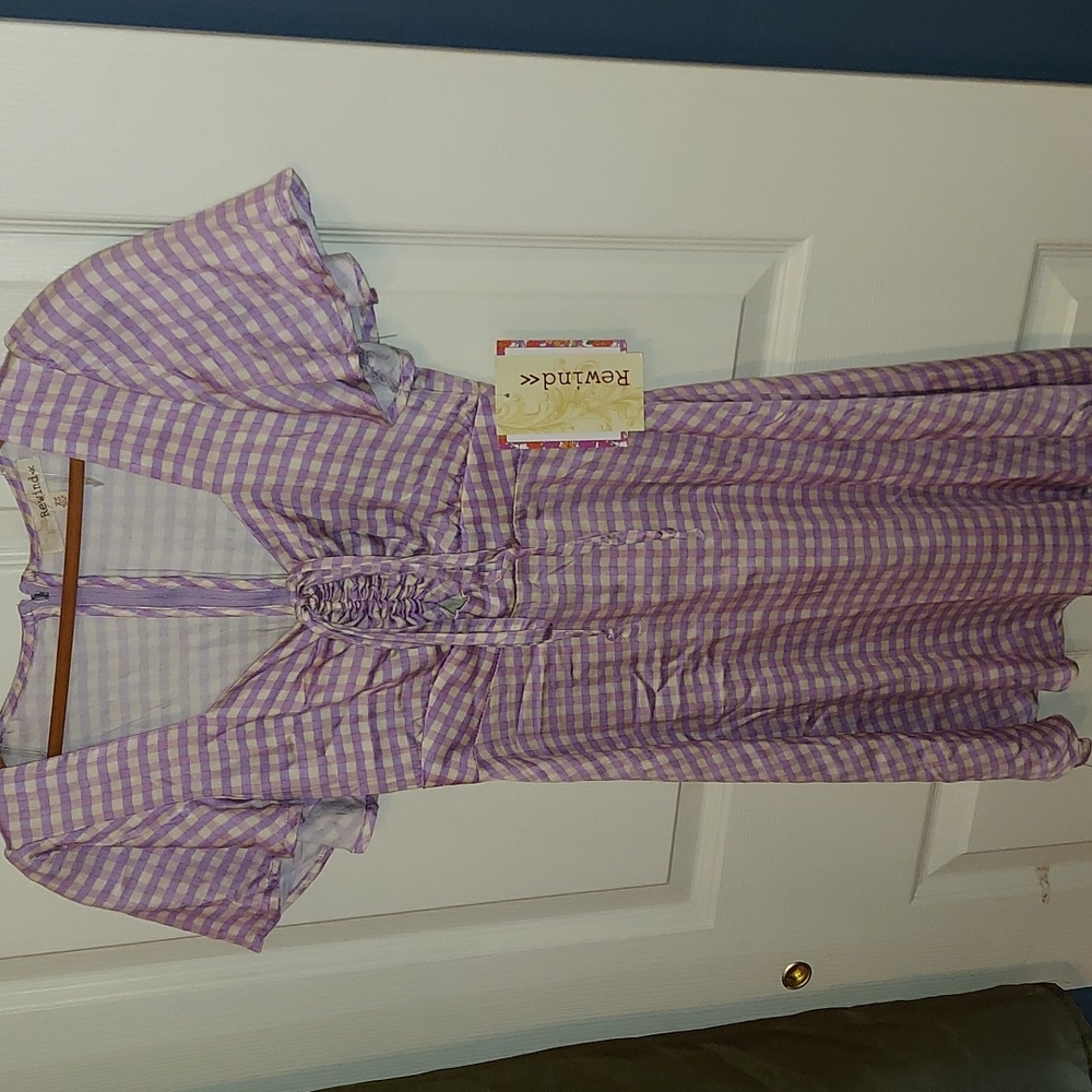 Rewind Purple‎ White Short Sleeve Tied Front Gingham Mini Dress XS Jrs